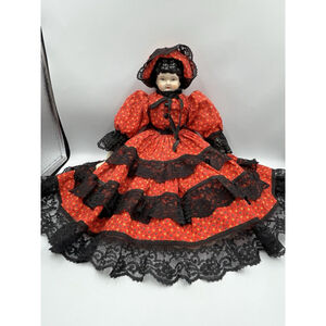 Vintage Low Brow GLAZED Porcelain China Head Doll BEAUTIFUL DRESS COLLECTIBLE